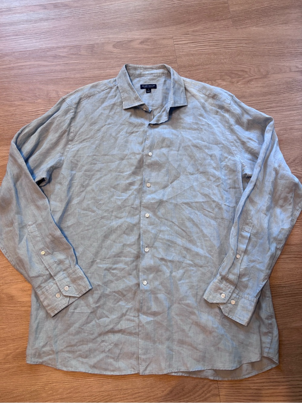 Peter Millar Men’s XL Crown Crafted Linen Shirt Blue Button Front Beach Casual